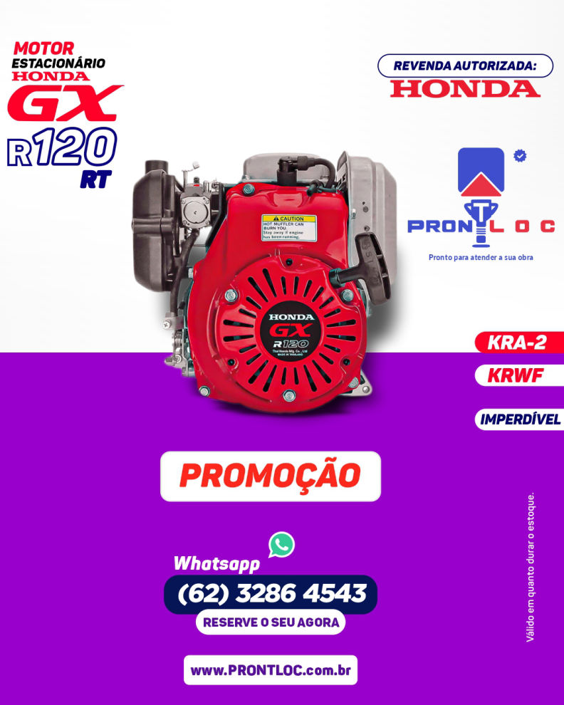 Motor Estacionário Honda GXR-120-RT Pront Loc Goiânia